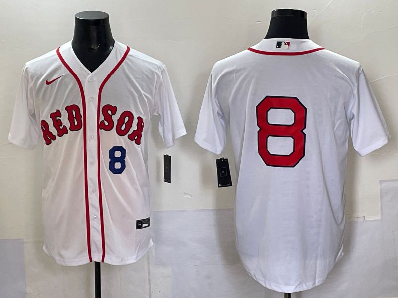 Men Boston Red Sox #8 No Name White Game 2025 Nike MLB Jersey style 003